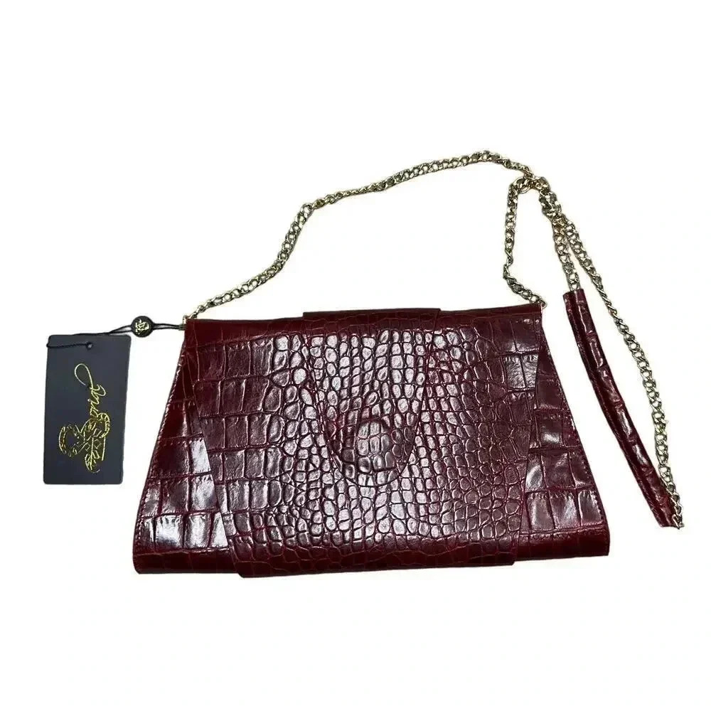 Sorial Burgundy Croc-Embossed Crossbody Bag